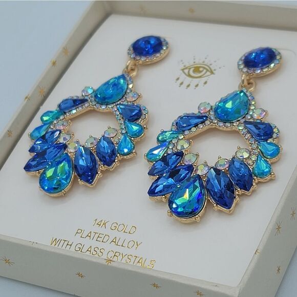 Eye Candy Earrings Luxe Blue Green Gold Plated Glass Crystals Earrings #545 - Picture 15 of 16